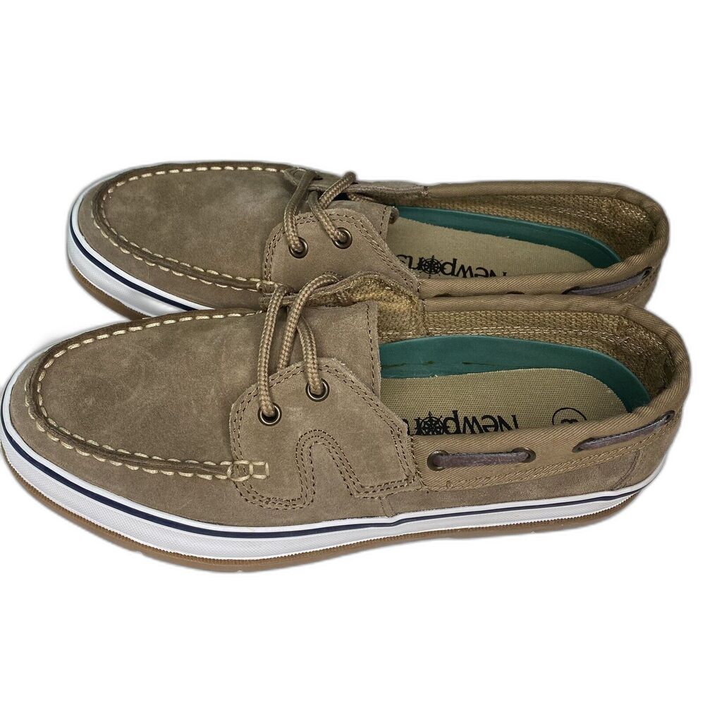 Newports Suede Leather Boat Shoes Mens 8 Lace Up Loafers Rubber Soles Tan NWOT